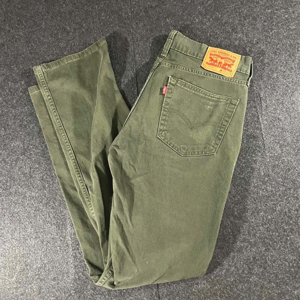 Levi's 514 Slim Straight Jeans Mens 32x34 Green Denim Pants Workwear Utility